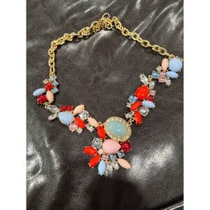 J crew Statement‎ Necklace Gold Tone Multicolored Gemstone Choker Collar